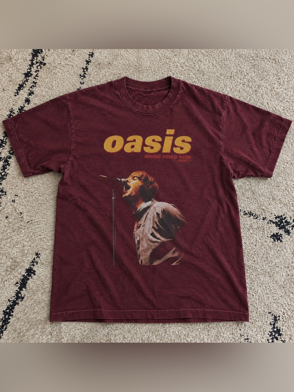 Gildan Reprint Maroon Oasis Graphic Tee with Yellow